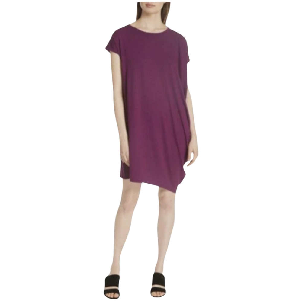 Eileen Fisher Ballet Neck Shift Dress | Purple Boysenberry | Size L – Effortless